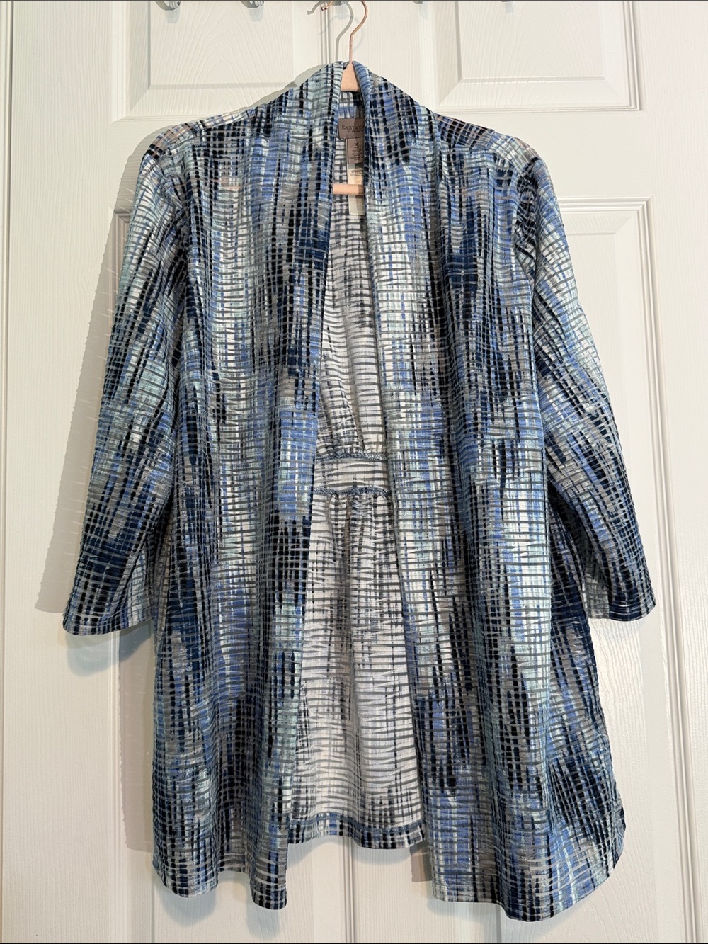 Chico's Blue Multi-Tone Patterned Open Cardigan Jacket